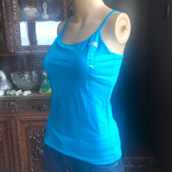 GAP stretch built in bra blue spaghetti strap top - Picture 3 of 4